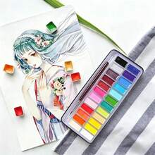12/24/36 Colors Chinese Style Solid Watercolor Paint Set With Metal Box Packaging And Free Paintbrush, Dry Watercolor Paint Suitable For Art Painting - A - View 5