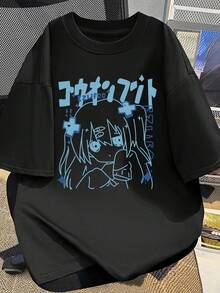 Camiseta de manga corta para hombre con un lindo estampado de una niña de dibujos animados, diseñada en un moderno estilo anime. Es transpirable y cómoda, perfecta para el uso diario. - Negro - Ver 6