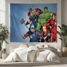1pcs Cartoon A Vengers S Uperhero Wall Tapestry Backdrop, Iron Man C Aptain America S Piderman Party Decorations For Photo Booth, Cute Hero Team Photography Background, Living Room Bedroom Aesthetic Wall Decor, Outdoor Indoor Celebration Banner, Backyard Party Photo Prop Supplies, School Event Poster Decor, Home Dormitory Wall Hanging Art - 多色-A - 查看 4