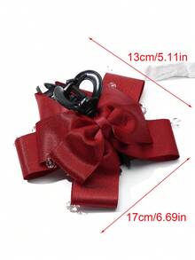 1 chiếc kẹp tóc nơ đính đá nhiều lớp thanh lịch 13cm/5.11inch, phù hợp cho kiểu tóc búi cao - Đỏ - Xem 3