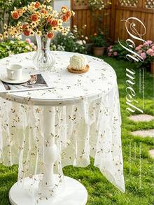 1pc White Flower Embroidered Mesh Table Runner, Cute Minimalist Style Polyester Table Cloth, Suitable For Living Room, Dining Room, Party, Home Decor, Room Decor, Tabletop Decor And Holiday Gift, Multiple Sizes Available, Suitable For All Seasons - White - View 5