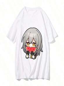 Camiseta para mujer con estampado de estrella y personaje de anime, diseño kawaii y adorable. Manga corta cómoda, estilo Y2K moderno, ideal para el uso diario. - Blanco - Ver 1