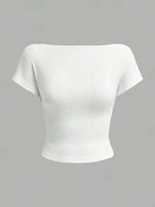 Set de 2 camisetas de mujer sin sujetador de cuello redondo y espalda descubierta, de manga corta, en negro y blanco.Camisetas casuales, minimalistas, vintage y elegantes, versátiles para ir al trabajo, la playa, de vacaciones, en verano - Multicolor - Ver 5
