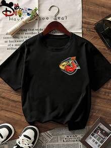 Disney Licensed Cars Lightning McQueen Kids' T-Shirt, Short-Sleeve Casual Top, Double-Sided Themed Tee, Machine Washable, Great For Daily Wear, Playdates, Casual Hangouts And Street Style, Shipped From Local Warehouse - 黑色 - 查看 4