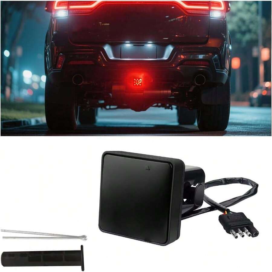 1 Pack Brake Red Light Trailer Hitch Cover Square Red Lens With 15 LED Brake Lights,12V Smoked Tail Lights Fits 2" Receiver, Tow Hitch Driving Brake Lamp Automotive Exterior Accessories With 4-Pin Adapter For Towing Truck RV SUV - Black - View 1