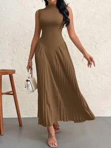 Vestido elegante de línea A ajustado con pliegues para mujeres - Cafetería - Ver 1