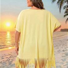 CURVE+ Curve Size US22Music Festival, Seaside Vacation, Bohemia Women's V-Neck Printed Loose Beach Cover-Up Top, Suitable For Summer Beach Vacation Plus Size Bathing Suits Women - Negro - Ver 10