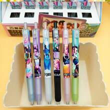 Bộ 6 bút bi gel K-Pop, bút mực đen có thể thu vào hình nhân vật hoạt hình, ngòi bút mảnh 0.5mm, thích hợp cho học sinh và người hâm mộ K-Pop. - Nhiều màu - Xem 7