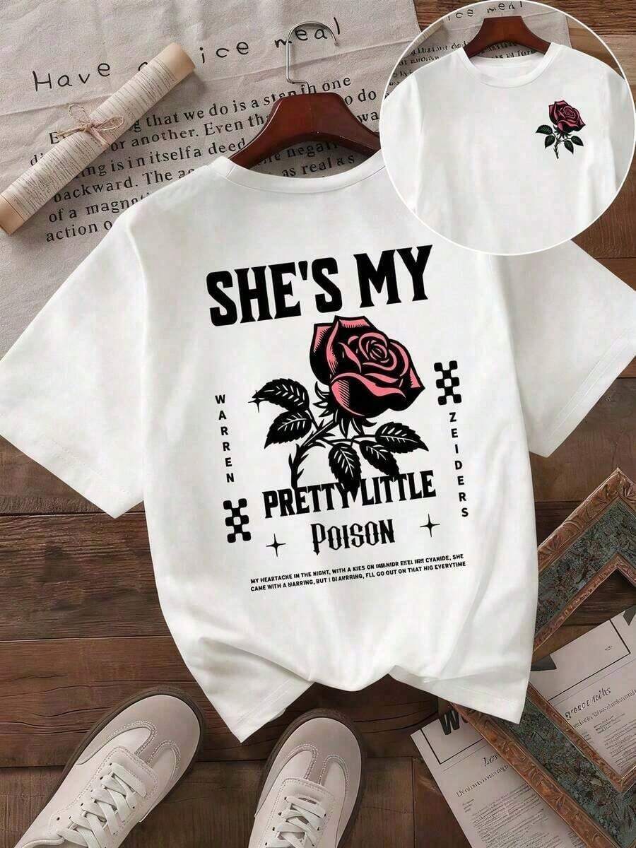 Camiseta de manga corta con estampado floral de temática country para mujer, holgada y casual, transpirable, de cuello redondo, ideal para el verano, versátil para el uso diario, adecuada para salidas urbanas, estilo callejero mexicano. Estampado minimalista: diseño limpio y moderno Y2k Camiseta Camisa De - Blanco - Ver 1