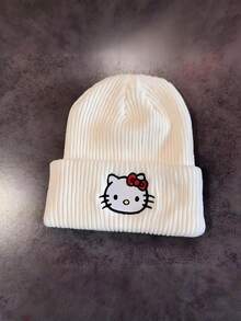 SANRIO Hello Kitty 韩式可爱刺绣猫咪针织帽，女士秋冬保暖护耳羊毛帽，头巾，防寒帽，情人节礼物 - 彩色 - 查看 7