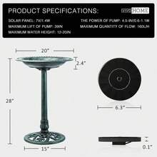 Antique Polyresin Bird Bath & Outdoor Fountain, 28 Inch Solar Powered Water Fountain, 4 Spray Patterns, Lightweight Weather Resistant Garden Stuff & Gardening Supplies, Outdoor Garden Water Feature For Patio Yard Decor - 青銅色 - 查看 2