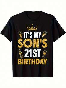 Men'S 21St Birthday Tee - Black With Golden Glitter Writing, Crown & Champagne Glasses Graphic - Comfortable Knit Regular Fit Short Sleeve Top For 21-Year-Old, Adult Male Birthday Celebration Attire - Nhiều màu - Xem 2