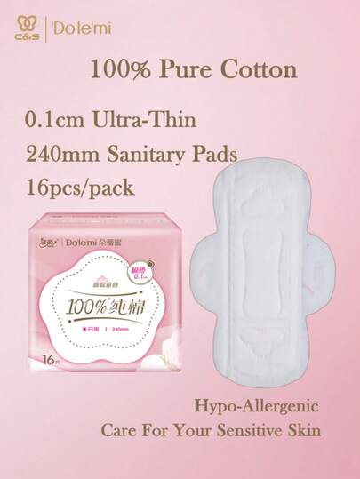 dolemi Băng vệ sinh nữ 16 miếng/gói, Dreamlike Girl 240mm, siêu mỏng 0.1cm, lớp trên 100% cotton tự nhiên, nhẹ nhàng chăm sóc làn da nhạy cảm, thấm hút cao, thoáng khí, thoải mái khi vận động.