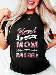 Camiseta negra estampada de talla grande, top con estampado floral que me permite ser llamada tanto Mamá como Mimi, camiseta casual de manga corta con cuello redondo para mujer, idea creativa de regalo para el Día de la Madre. - Negro - Ver 7