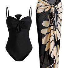 Swim Oasis Women Vacation Beach One-Piece Swimsuit With Cover Up Skirt For Summer - Blanco y Negro - Ver 2