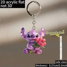 1 pieza Lindo llavero de acrílico de Stitch, llavero práctico brillante y hermoso, regalo de vacaciones, decoración, llavero de coche, mochila, cartera - Multicolor - Ver 2