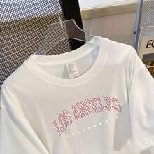 Camiseta de manga corta para mujer, 100% algodón de alto gramaje, estilo coreano, novedad de verano 2025, diseño holgado, top versátil y a la moda. - Negro - Ver 5