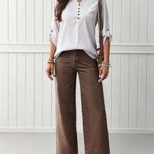 Jeans de pierna recta de talle alto - Marrón - Ver 8