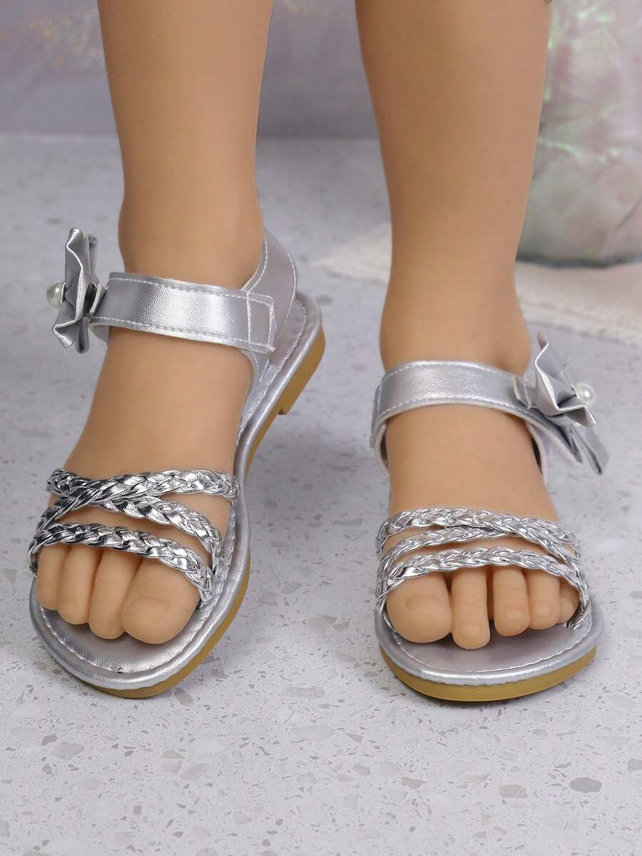 Mẫu sandal quai dệt màu vàng kim thời trang, bóng bẩy, thoải mái, hàng mới về năm 2026. - Bạc - Xem 1