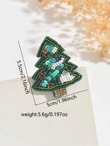 1pc Fun & Unique Christmas Themed Beaded & Sequin Christmas Tree Brooch, Suitable For Women's Daily Wear, Christmas Holiday Outfit Accessory - Green - View 5