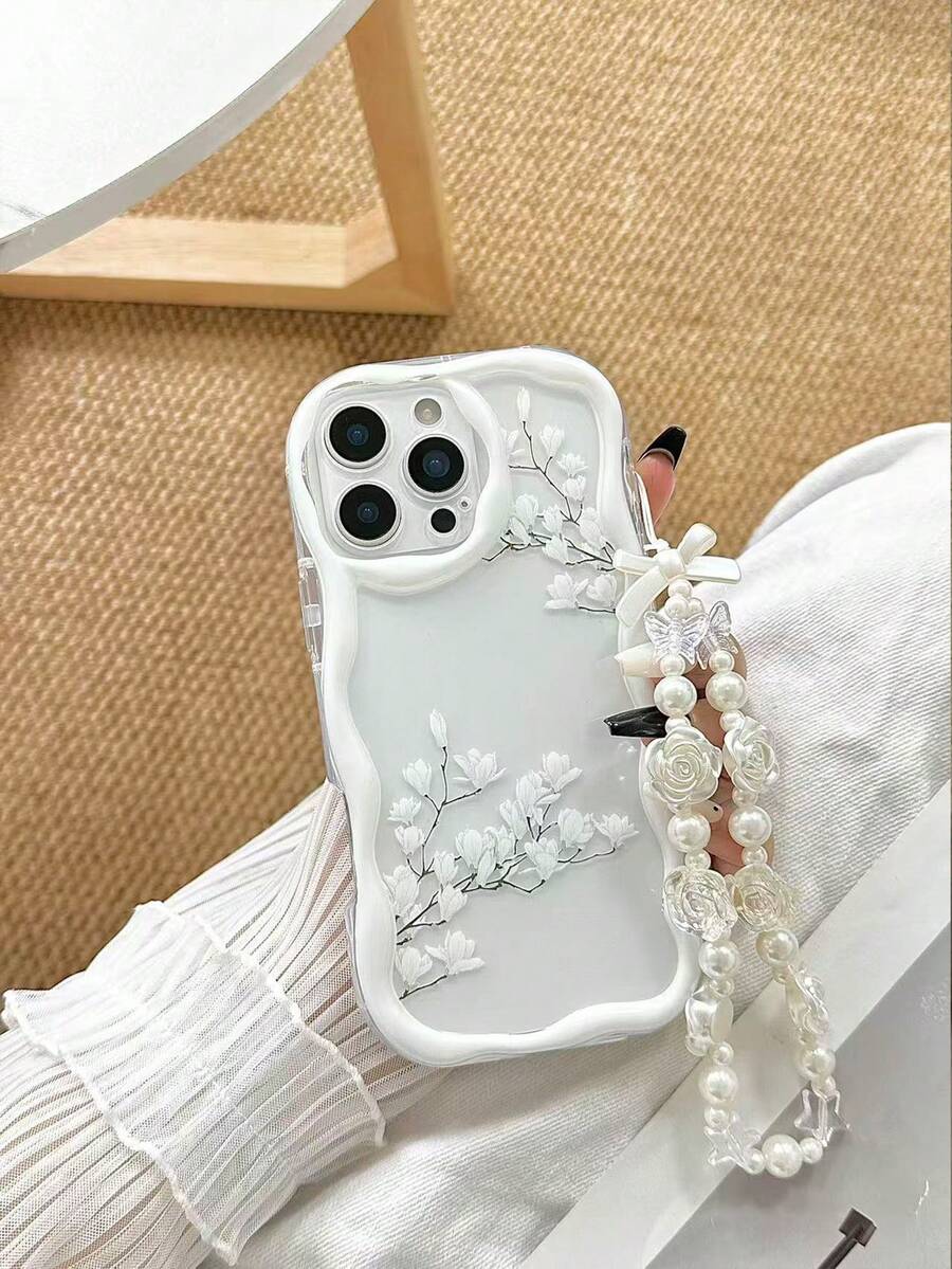 Ốp lưng điện thoại bảo vệ chống rơi dày họa tiết hoa vẽ sóng vân kem 1 chiếc kèm phụ kiện vòng tay hạt, tương thích với iPhone 16/11/16pro/16plus/16promax/16e/15Promax/13/14/12/XS/XR/7G/8P, Galaxy 11/12Pro/12/12X/13Pro/14Pro/15Pro 10/9/Note9/12c/Note11pro/Note8Pro - Nhiều màu - Xem 1