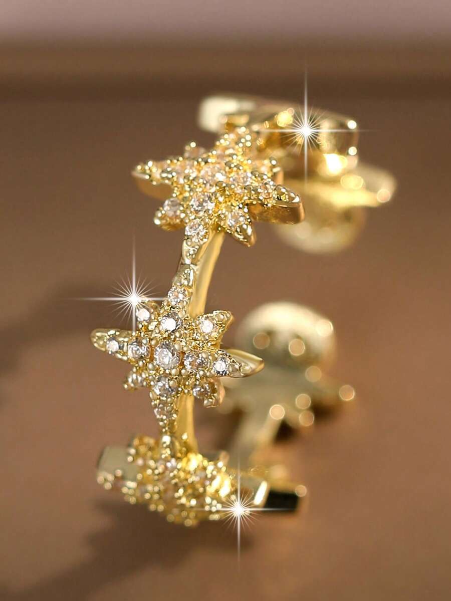 jealous young 1pc Elegant Sparkling Octagonal Cubic Zirconia Open Ring, Gold Plated Jewelry Suitable For Gift, Daily Wear, Party, Vacation, Wedding And Banquet - Octagonal Star - View 1