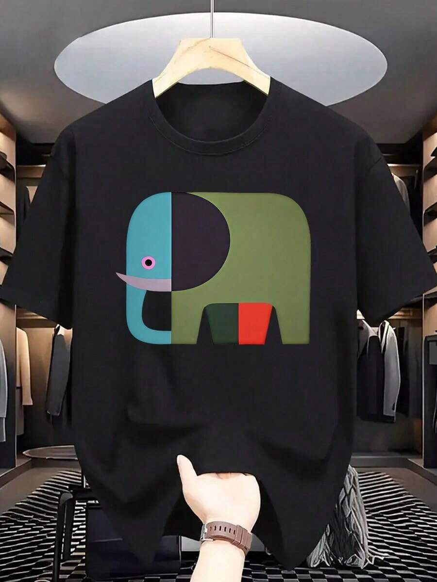 Mangas cortas de moda para deportes de ocio masculinos, estampado 2d con patrón de , elástico y cómodo, adecuado para deportes, viajes, ropa diaria casual - versión convencional de cuello redondo, tejido de punto, camiseta con patrón, camisa cómoda, mangas cortas de moda impresas masculinas - Negro - Ver 1