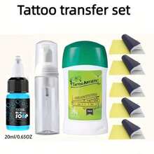 Bộ dụng cụ chuyển hình xăm, bao gồm xà phòng xanh, gel chuyển hình xăm, chai tạo bọt và giấy chuyển hình xăm, dụng cụ chuyển hình xăm, vật tư và phụ kiện xăm hình. - Xem 9