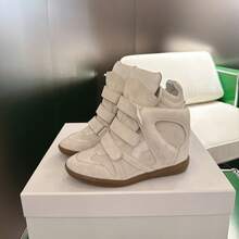 ISABEL Hochwertige High-Top-Sneaker für Damen aus echtem Leder mit 8 cm dicker Sohle und Klettverschluss – vielseitige Freizeit- und Sportschuhe. - Weiss - Übersicht 6