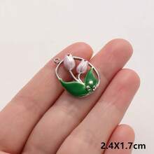 2件套手工粉色和酒红色珐琅吊坠，304不锈钢花卉吊坠，可用于项链、耳环、手链DIY饰品制作，男女皆宜，18K镀PVD，日常佩戴 - Flower - 查看 31