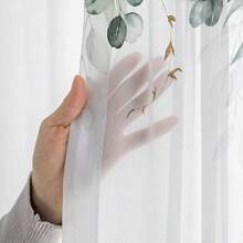 1 pièce Rideau translucide à motif d'eucalyptus vert aquarelle, rideau semi-transparent à imprimé végétal avec poche pour tringle, rideau en polyester léger, convient pour la chambre, le salon, la cuisine et la décoration de la maison - Vert acidulé - Voir 8