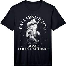 Mens Yall Mind If I Do Some Lollygagging Cowboy Frog Meme Performance T-Shirt - Black - View 1