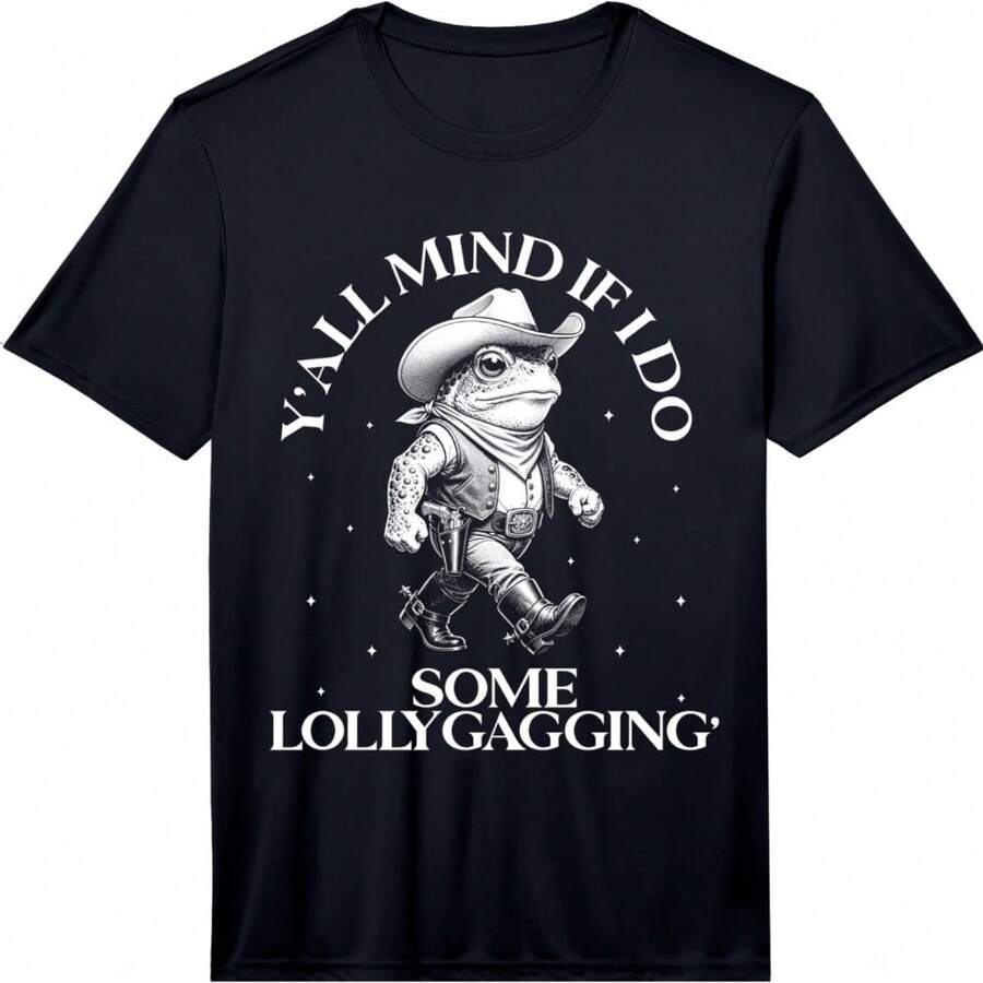 Mens Yall Mind If I Do Some Lollygagging Cowboy Frog Meme Performance T-Shirt - Black - View 1