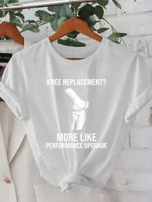 Nuevo estilo de verano 2026, reemplazo de rodilla, patrón de letras creativo, primavera y verano, hermoso, elegante, moda, casual, estilo coreano, ropa, camiseta, top - Blanco - Ver 1