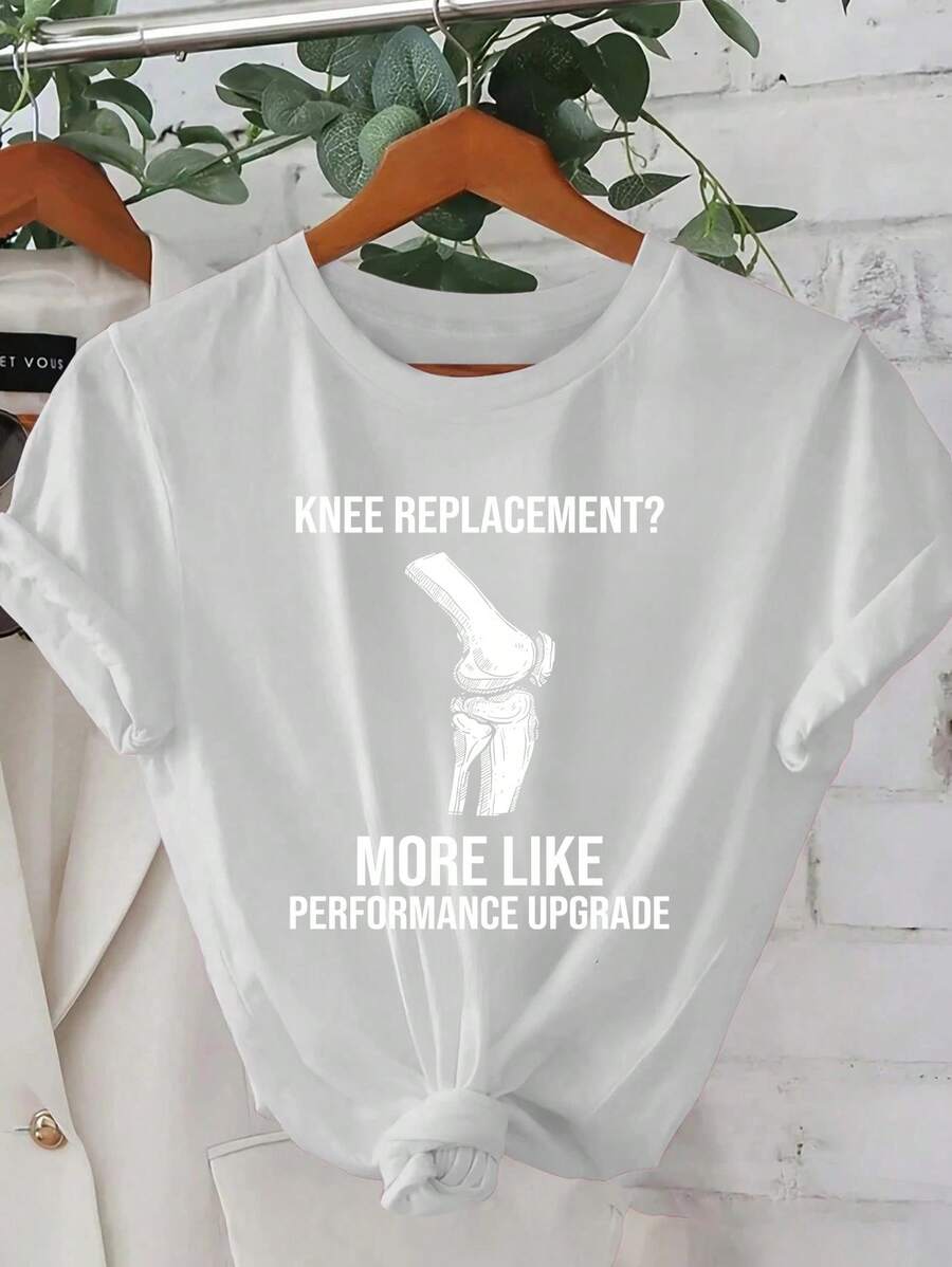 Nuevo estilo de verano 2026, reemplazo de rodilla, patrón de letras creativo, primavera y verano, hermoso, elegante, moda, casual, estilo coreano, ropa, camiseta, top - Blanco - Ver 1