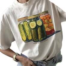 Women's Cotton T-Shirt 200G, European And American Style, New Summer Fashion, Fruit Print, Round Neck, Loose Fit, Versatile, Wholesale - 黑色 - 查看 6