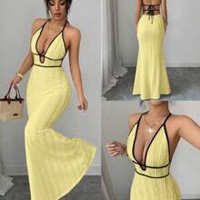 Raffinéa Women's Textured Bodycon Camisole Dress, Sexy Vacation/Date Night Outfit, Black Trim, Spring/Summer - Amarillo claro - Ver 1