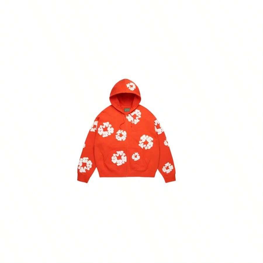 Sudadera con capucha con cremallera de algodón con diseño de lágrimas de mezclilla en color naranja oscuro - Multicolor - Ver 1