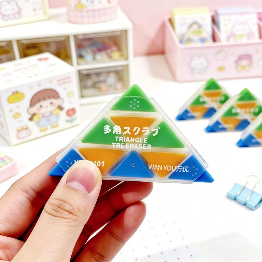 2片装三角形多面分割橡皮擦，多角度设计，擦拭更灵活；锋利边缘，方便擦拭细节；宽大表面，擦拭面积大；配有收纳盒，防止灰尘和丢失；高性价比文具，是学生日常学习、美术和办公的必备品，用途广泛。 - 多色 - 查看 1
