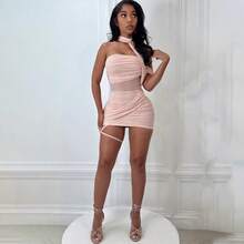 Vestido Midi Cuello Alto Malla Solida Estilo Urbano Ajustado  Nueva - Rosa - Ver 7