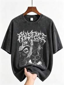 EWH Men's T - Shirt, Heavy Metal Style, Paleface Band Graphic, Loose Fit, Short Sleeved, Top DG004 - 黑色 - 查看 1