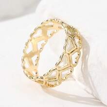 Fashionable Hollow Geometric Round Ring, Minimalist Delicate Hollow Design, Versatile Daily Wear Accessory - Gold - View 2