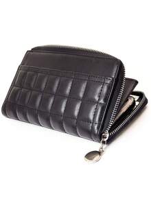 Plaid Solid Color Embroidered Long Wallet, 1pc PU Handheld Multi-Function Card Holder Pouch Delicate Zipper Coin Purse, Compact & Fashionable, Suitable For All Occasions, Holiday Gift - Black - View 2