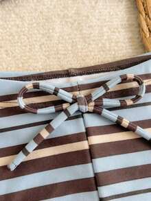 Nuevo conjunto de bikini con estampado de lunares sexy, espalda descubierta y lazo, con tirantes de espagueti para playa y piscina en vacaciones - Azul - Ver 7