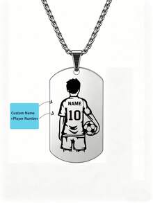 suteyi Personalized Football Dog Tag Necklace - Custom Stainless Steel Pendant With Name And Jersey Number; A Great Sports Gift Designed For Teens - Silver - View 1