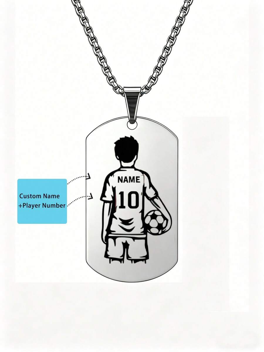 suteyi Personalized Football Dog Tag Necklace - Custom Stainless Steel Pendant With Name And Jersey Number; A Great Sports Gift Designed For Teens - Silver - View 1