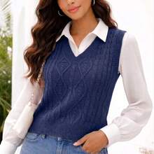Women's Casual Tank Top Sweater With A V-Neck, Ideal For Autumn And Winter. Stylish And Modern Design. - 藏蓝色 - 查看 1