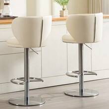 Titanium Black Stainless Steel Bar Stools, Modern Bar Chairs In Quality Leather With Backrest, Swivel And Height Adjustable For Kitchen Counter And Dining Room - 白色 - 查看 5