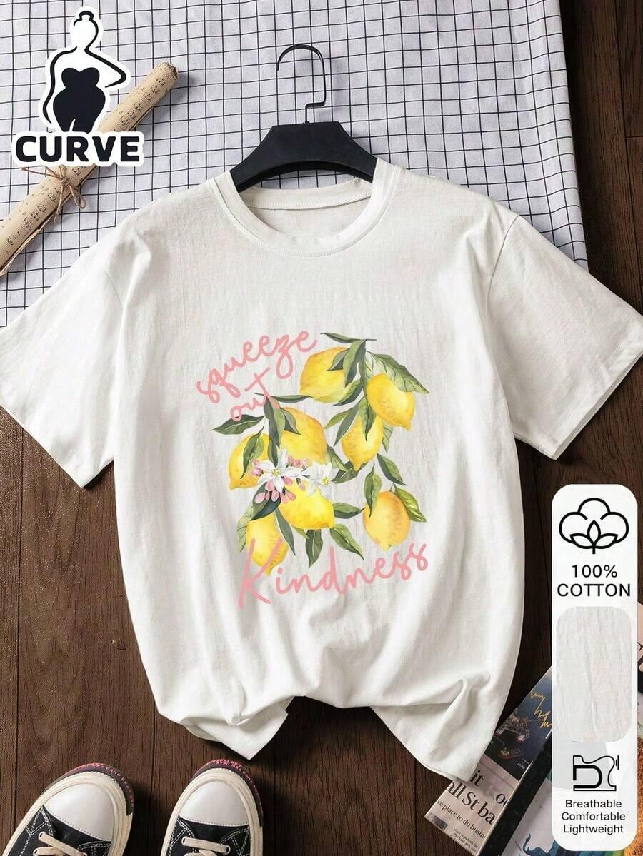 1pc Women's Plus Size 100% Cotton Short Sleeve T-Shirt With Lobster Print, Casual Style, Graphic Tee, Summer T-Shirt, Holiday Clothes, Travel Clothes, Beach Style, Minimalist Holiday Clothes, White, 100% Cotton. - 白色 4 - 查看 1
