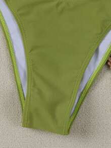 Nuevo conjunto de bikini negro sólido, sexy, elegante, casual, para playa, vacaciones y citas, sin tirantes, para primavera/verano - Verde - Ver 5